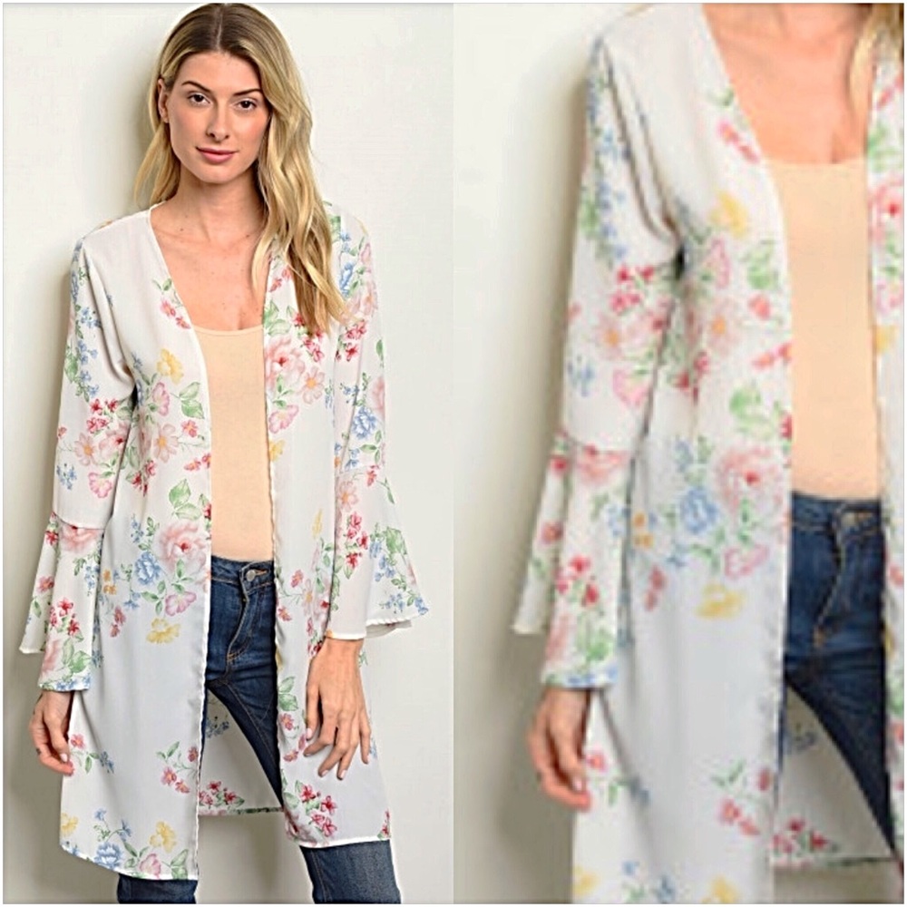 Boho Chic Swim Coverup Kimono Cardi ML - Picture 2 of 5